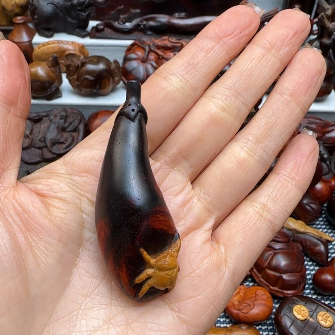 木心*小叶紫檀雕刻茄子把件打孔不退换