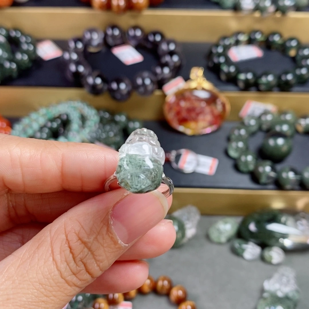 水晶戒指银S925镶嵌萱*绿幽灵戒指定制