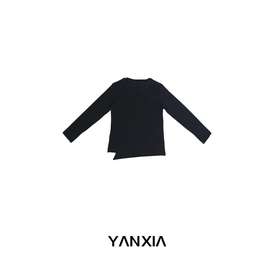 闭眼入！简约设计斜拼缝 长袖薄T恤 23-256款