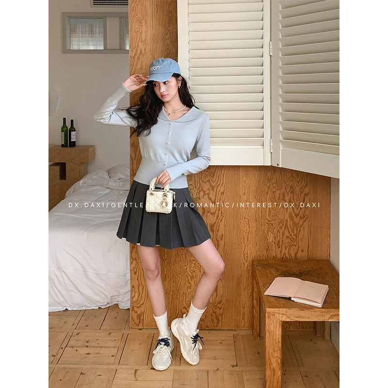 代大喜【海盐白沙】简约休闲软糯纯色针织衫女2025春季新款修身上衣