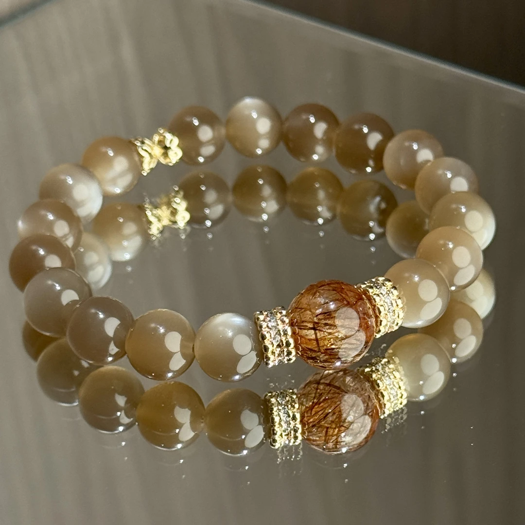 【灵脉泊光】天然月光石黑金超设计款手串 多样性发其一