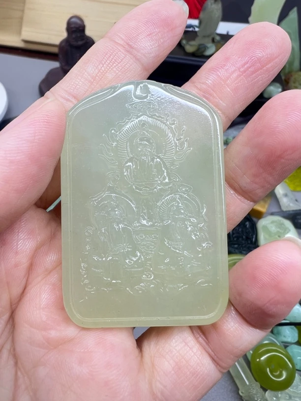 天然岫玉三清天尊吊坠