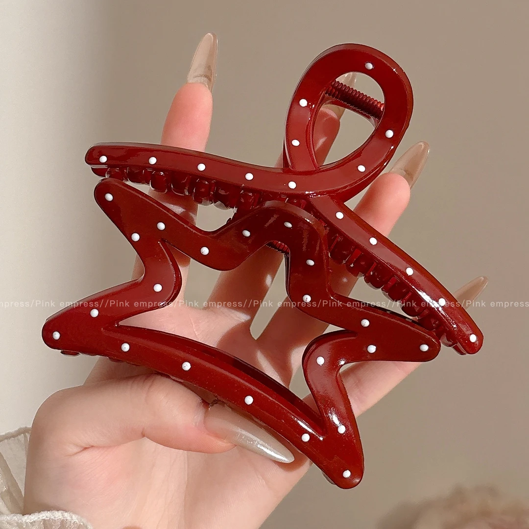 安可拉红波点抓夹女2025新款高级感后脑勺盘发鲨鱼夹气质发卡发饰