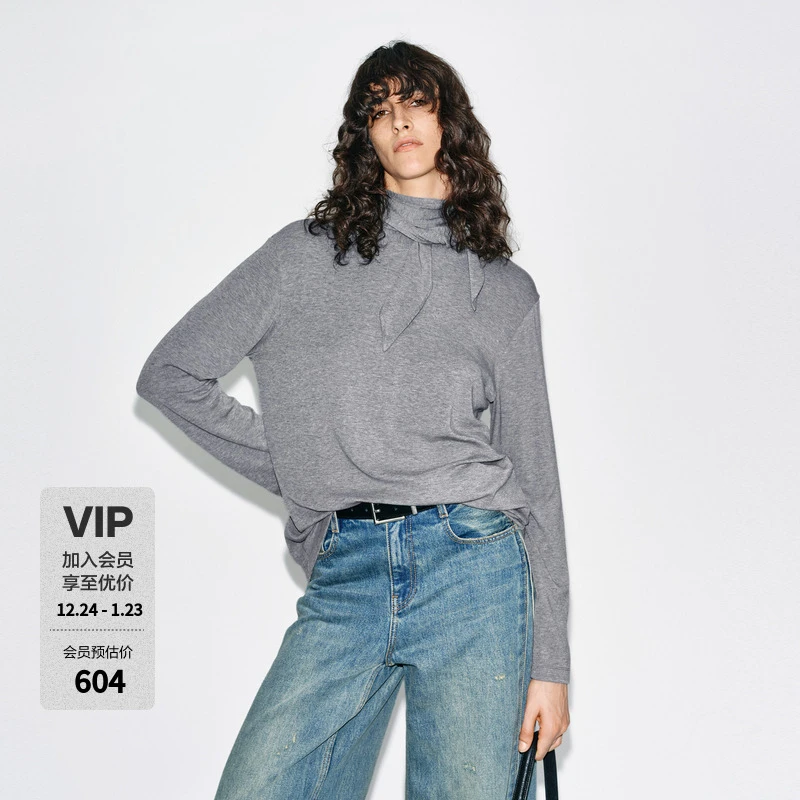 MOCO上衣2025冬新品含天丝绵羊毛绑结堆堆领宽松智性MBE4TOPT03