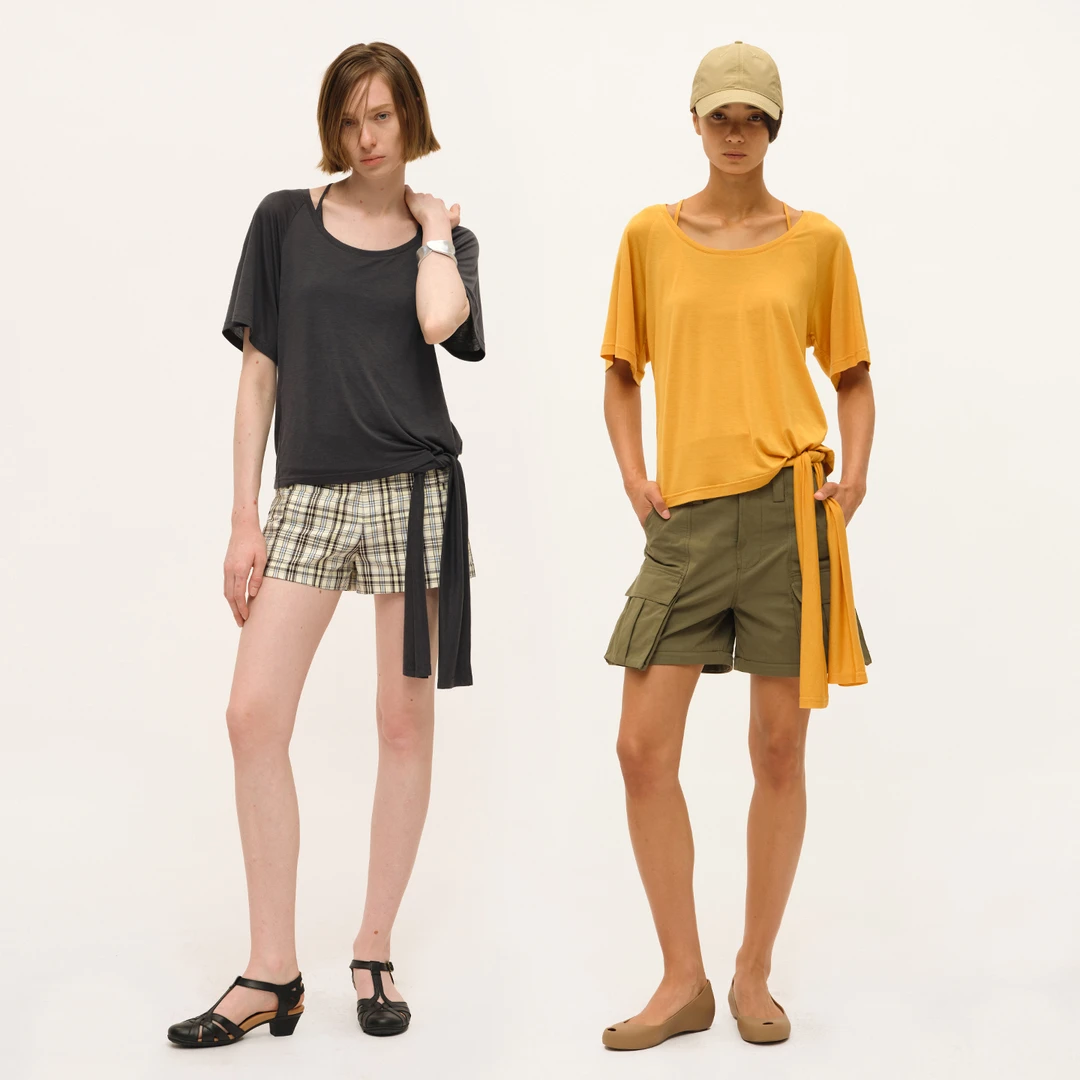 SMIIILE真两件莱赛尔羊毛混纺高弹叠穿绑带工字背心宽松短袖T恤女