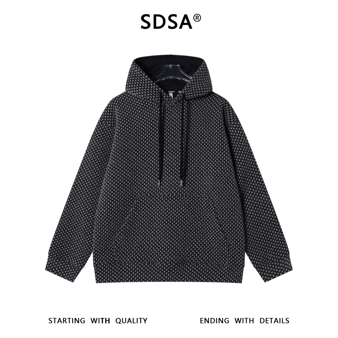 SDSA男士秋冬新款痞帅男装潮流情侣宽松连帽卫衣撞色绒毛设计百搭