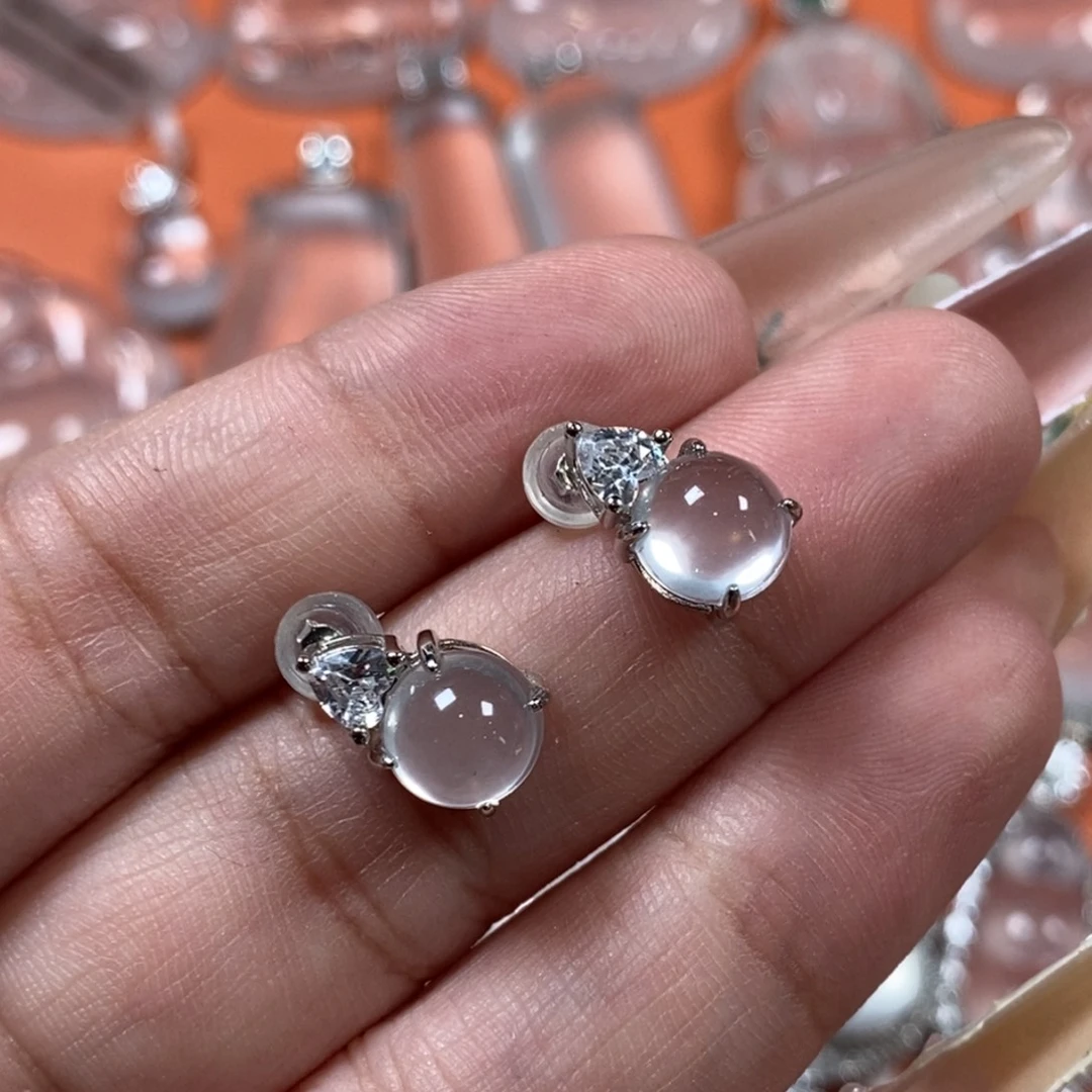 石英质玉银S925镶嵌颈饰耳钉