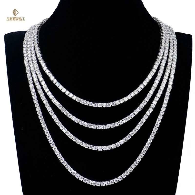 坠链均925银莫桑石 新款2-6.5mm莫桑石网球项链简约时尚轻奢满钻