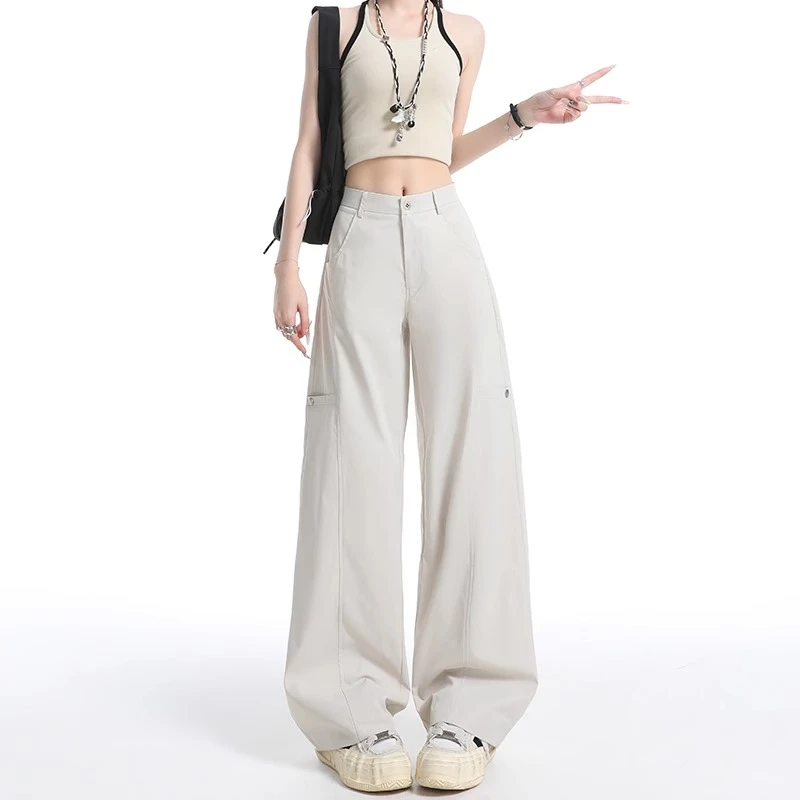 春秋季透气弯刀工装裤女2025新款设计感百搭高腰显瘦阔腿休闲裤