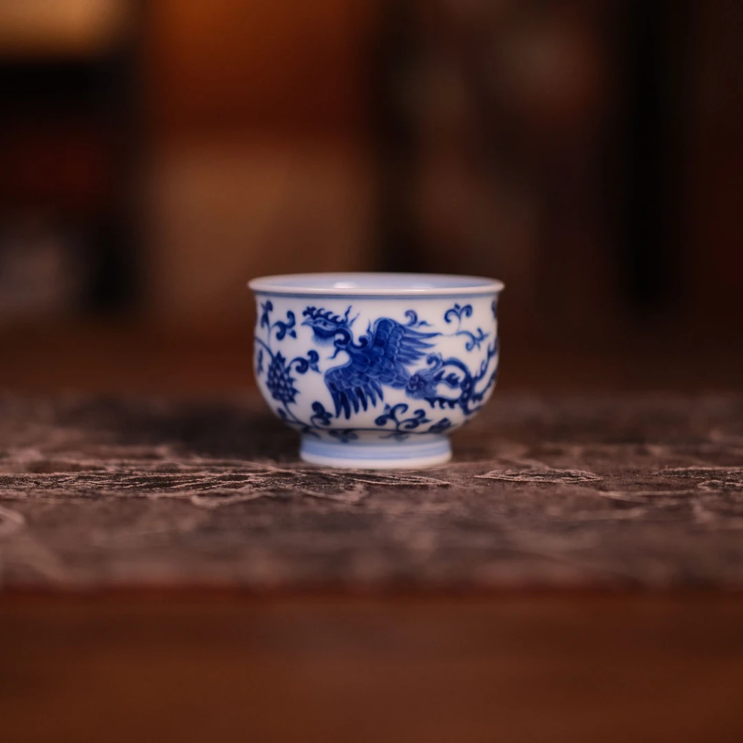 《禄意窑》青花凤凰圆融杯