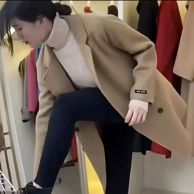 【现货+运费险】2025冬季大码胖mm西装领双面毛呢子大衣个子外套女