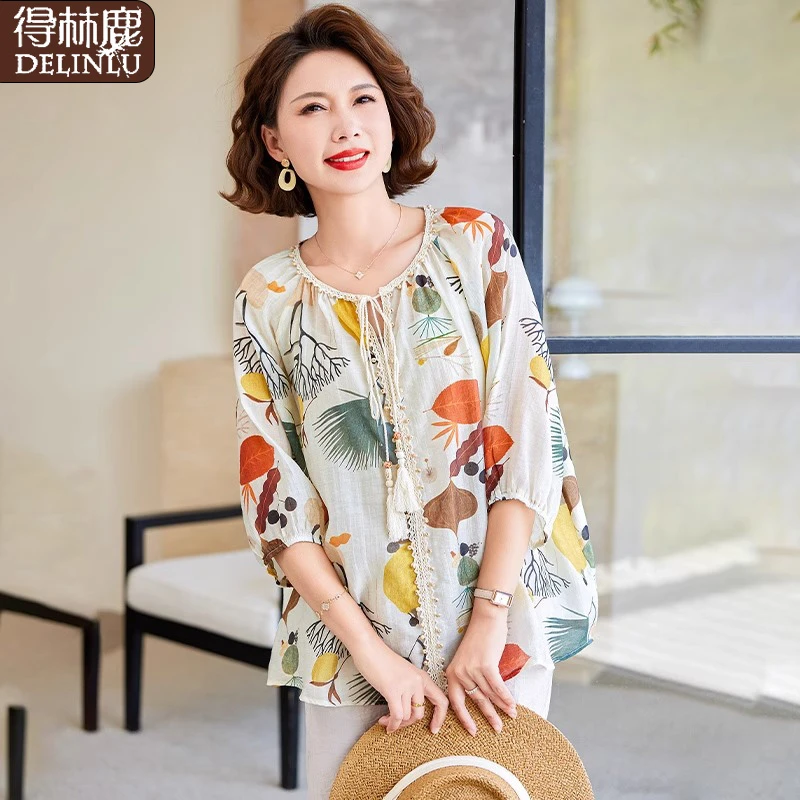 中年妈妈夏装套装贵夫人新款小衫中老年女夏季装高级感短袖上衣