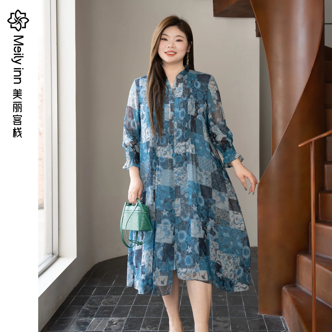 美丽客栈原创高端大码女装胖mm200斤加肥加大度假中式垂感连衣裙