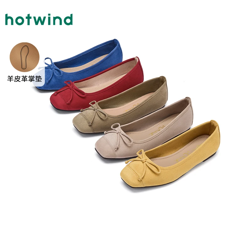 热风2025年新款女士时尚简约百搭休闲鞋红色纯色平底鞋H07W25101