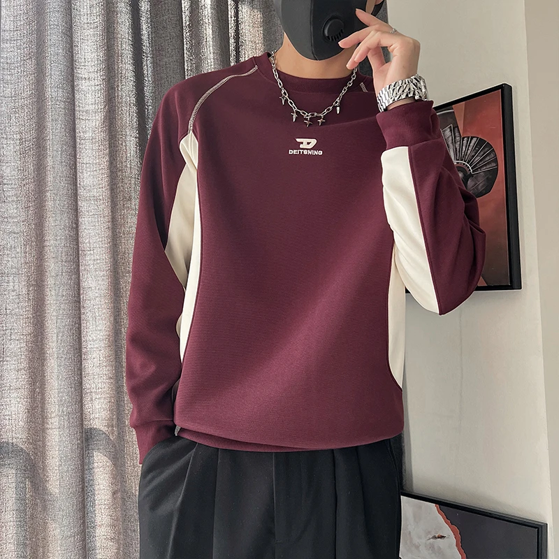 撞色拼接卫衣男款春季2025新款潮牌男装长袖T恤男士休闲外套上衣