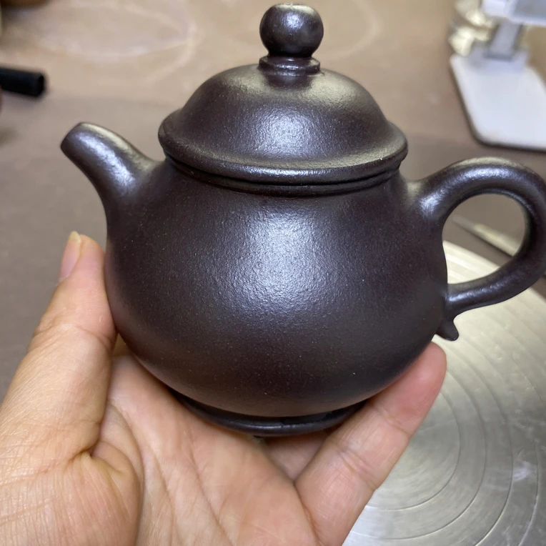 宜兴紫砂壶纯料石黄40目半手工制作潘壶