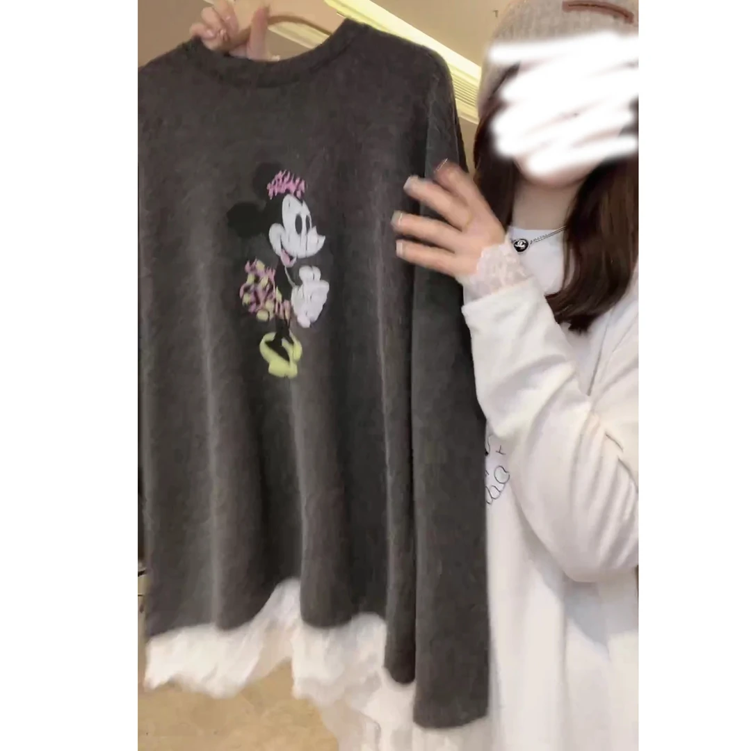 2024秋冬新款蕾丝拼接印花长袖中长款内搭打底衫上衣LK2500963