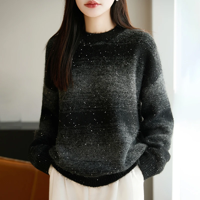 毛针织衫女装圆领加厚上衣法式极简打底衫