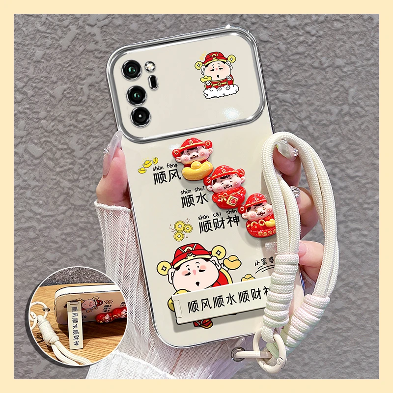 适用【荣耀v30/pro】手机壳财神公仔电镀大视窗支架硅胶卡通女新款