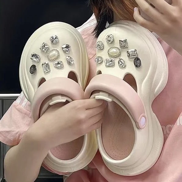 2025新款热销厚底7cm洞洞鞋增高户外涉水鞋露营穿搭逛街一字凉拖