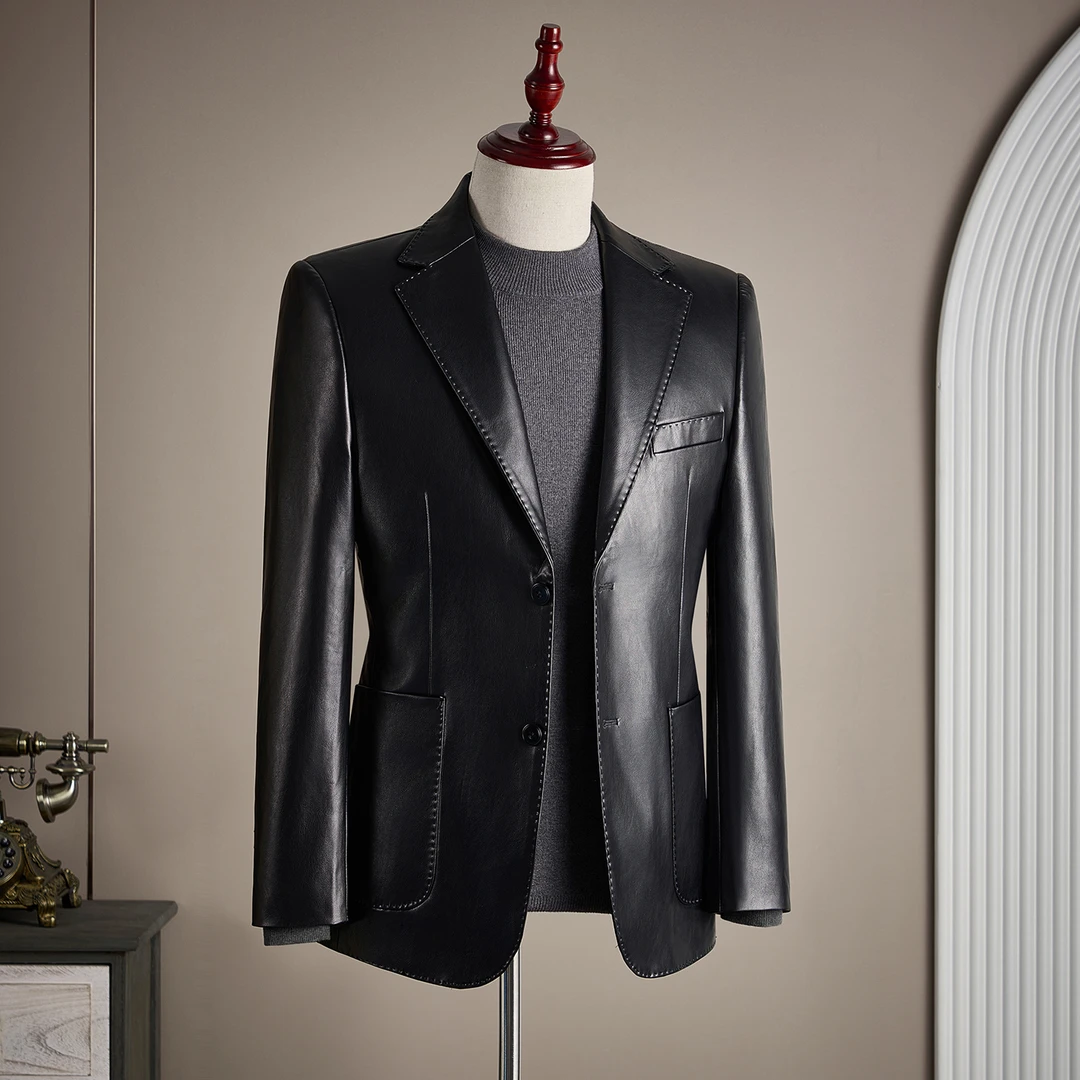 【TGH】秋冬新款男士皮衣时尚百搭青年休闲皮夹克小西装外套DX9908