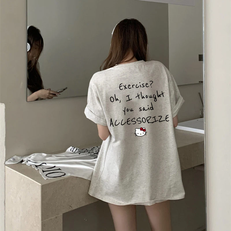 240克纯棉KT卡通印花潮牌百搭t恤圆领上衣洋气女装夏季韩版休闲t