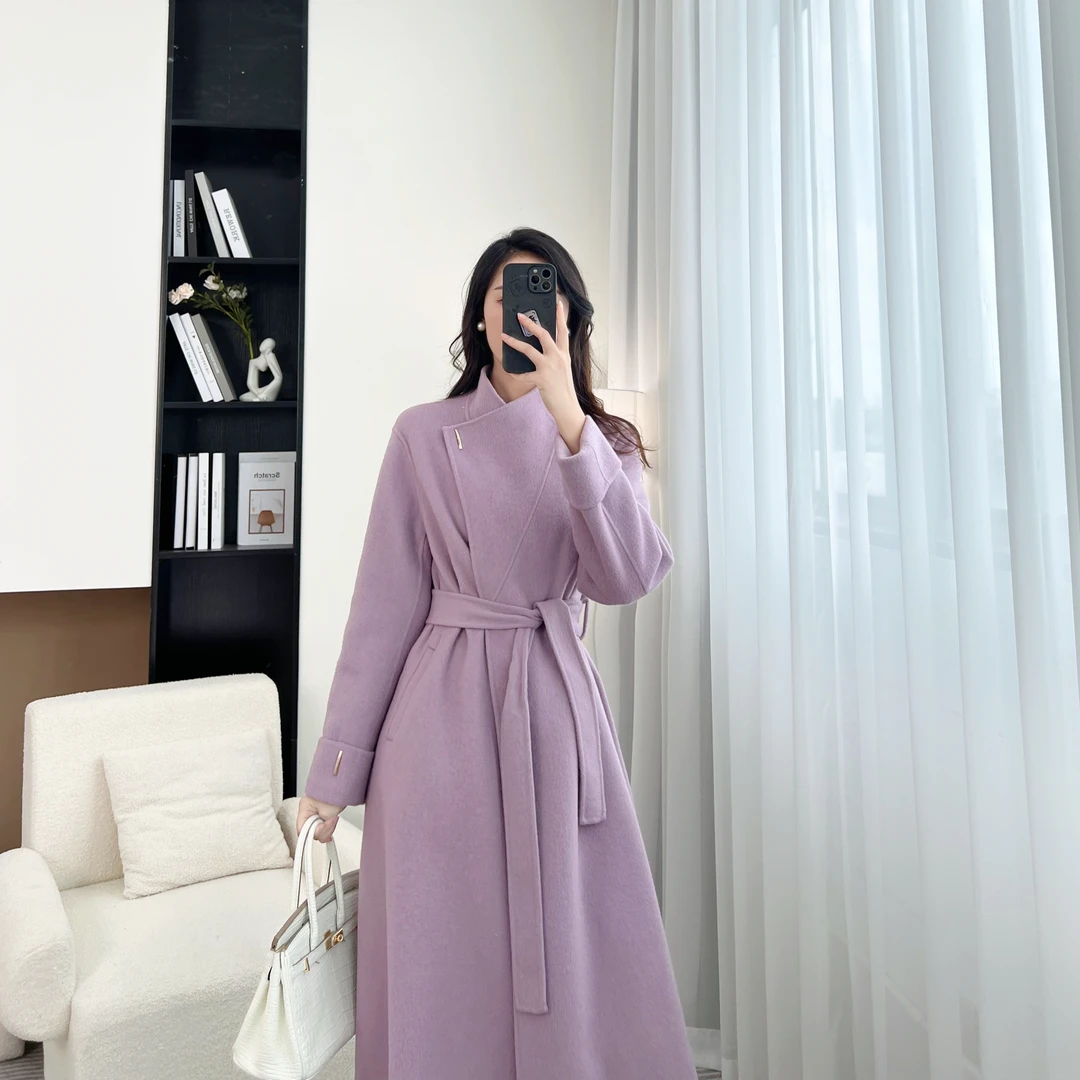 拉夏贝尔/25秋冬宽松时尚气质长款高级感立领双面呢大衣 9252 LHD