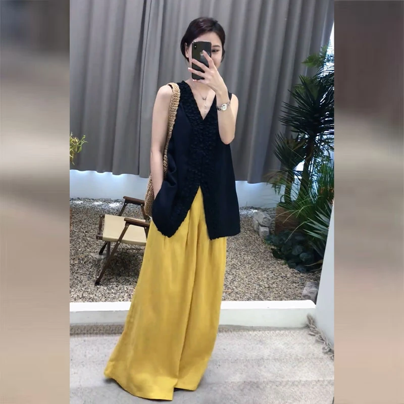 法式气质穿搭一整套女洋气独特别致漂亮上衣高腰显瘦阔腿裤两件套