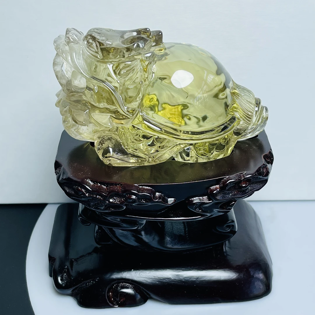精品口含珠天然黄水晶龙龟摆件晶体通透尺寸10.8-6.9-5.4造型饱满