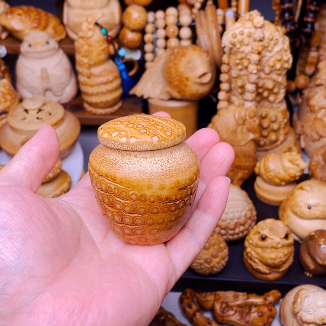 竹竹根雕茶仓把玩件