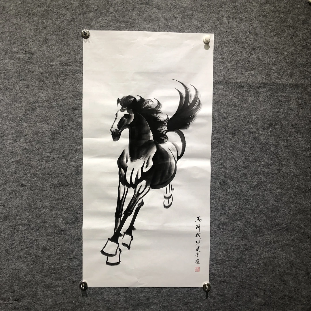 唐建平老师纯手绘水墨马三尺100×50