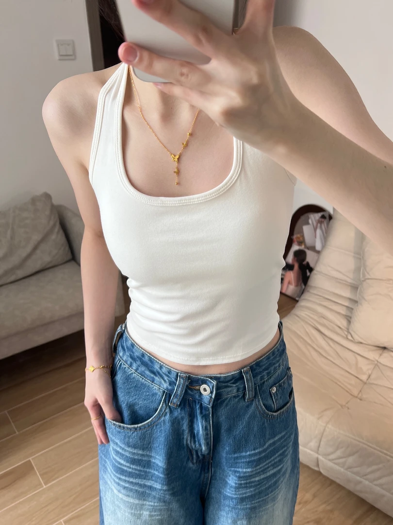 004棉挂脖吊带自带胸垫吊带背心女吊带挂脖夏季女辣妹吊带内搭