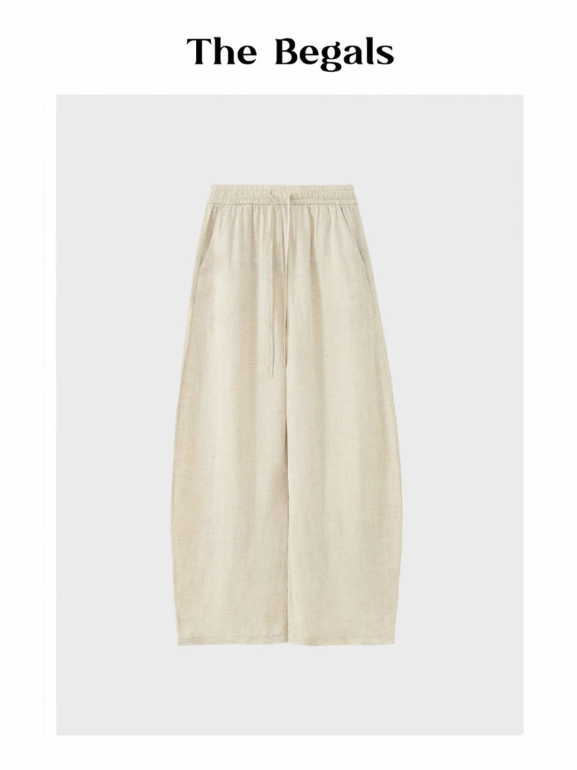 菲菲惊喜社1525雨露麻弯刀裤休闲百搭夏季复古宽松九分文艺纯色