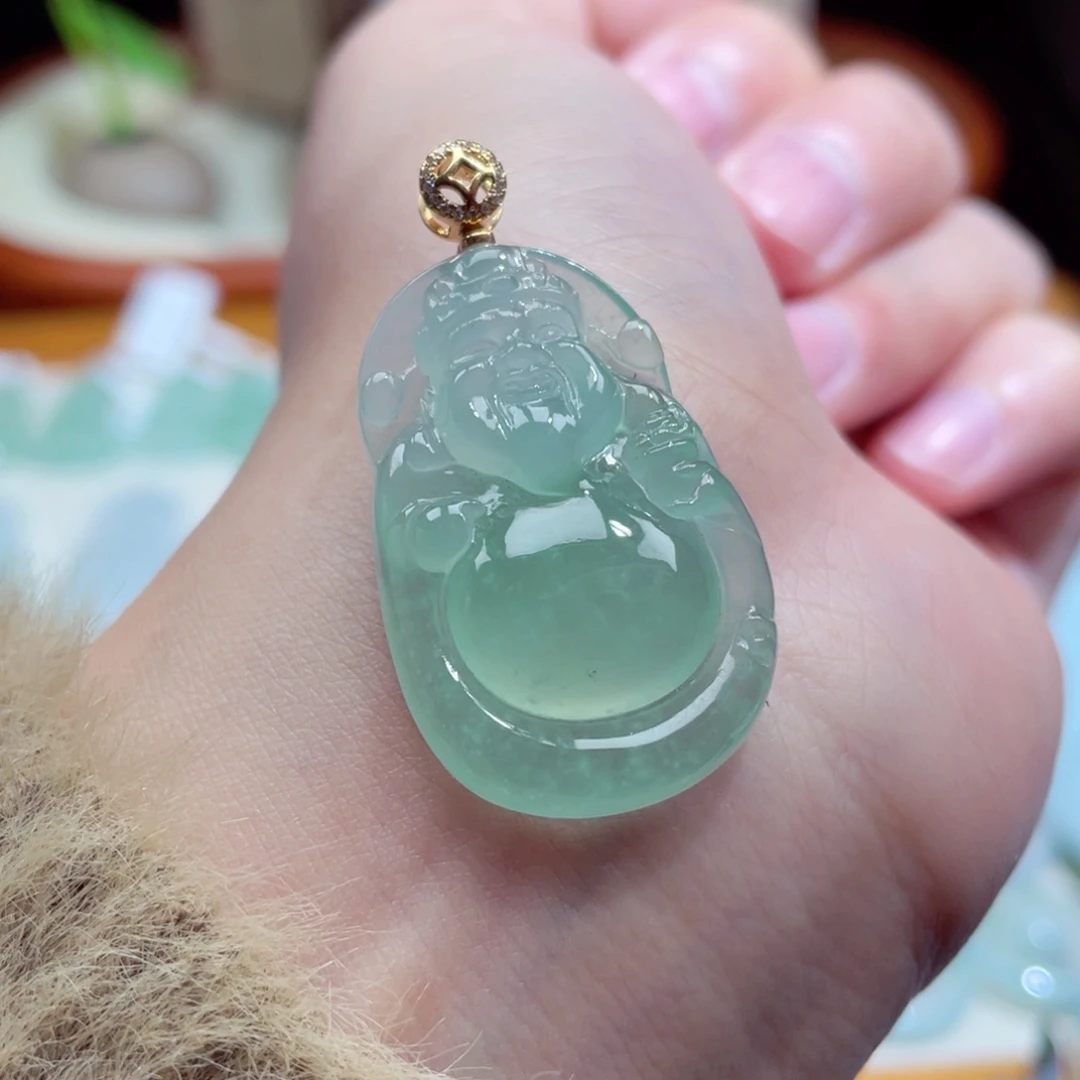 翡翠颈饰18K金镶嵌财神