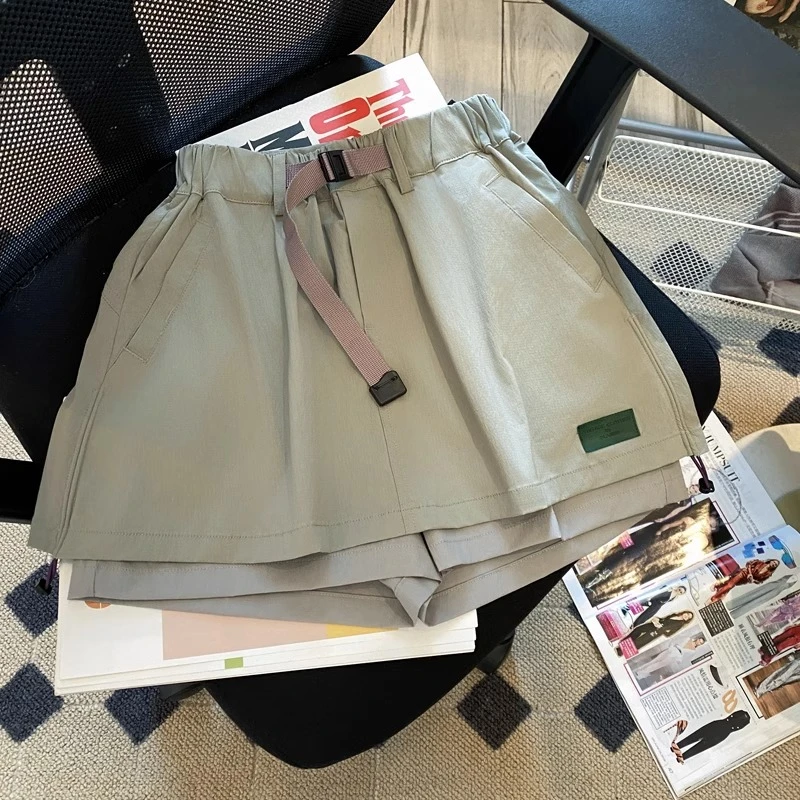 儿童夏季女孩半身裙亲子假两件休闲轻薄户外百搭工装双层短裙裤裙