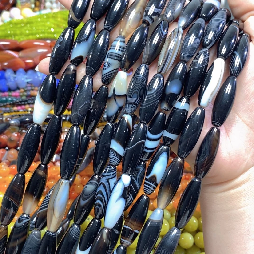 玛瑙/玉髓未镶嵌珠宝半成品玛瑙天珠一条卡10*30mm