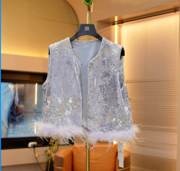 慧慧【UKKUSTUDIO】优雅气质紫色百搭显瘦重工女士马甲上衣915134