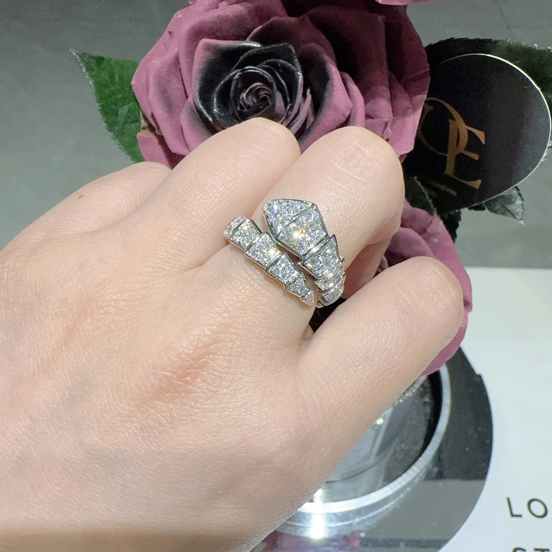 实验室培育钻石18K白金镶嵌培育钻石灵蛇戒指弹力款男女同款经典