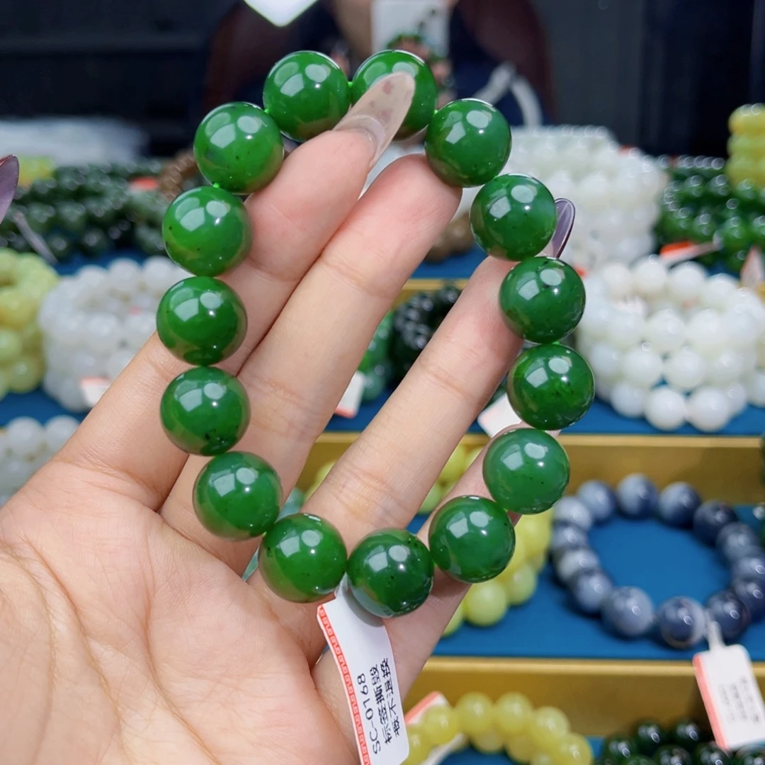 和田玉未镶嵌手链天然和田玉俄碧辣阳绿手串14