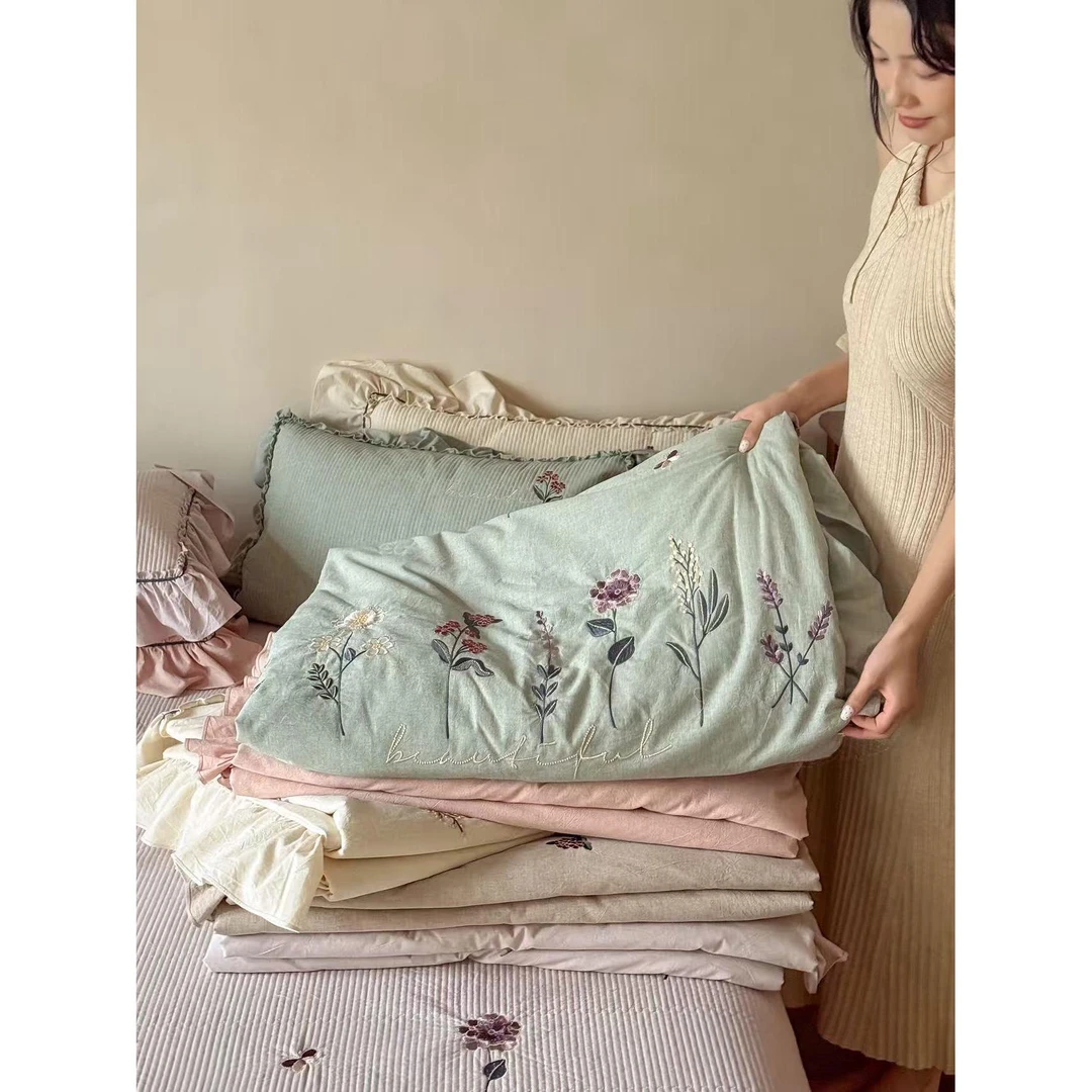 法式绣花汉麻四件套亚麻蕾丝花边款柔软亲肤高端轻奢床品被套