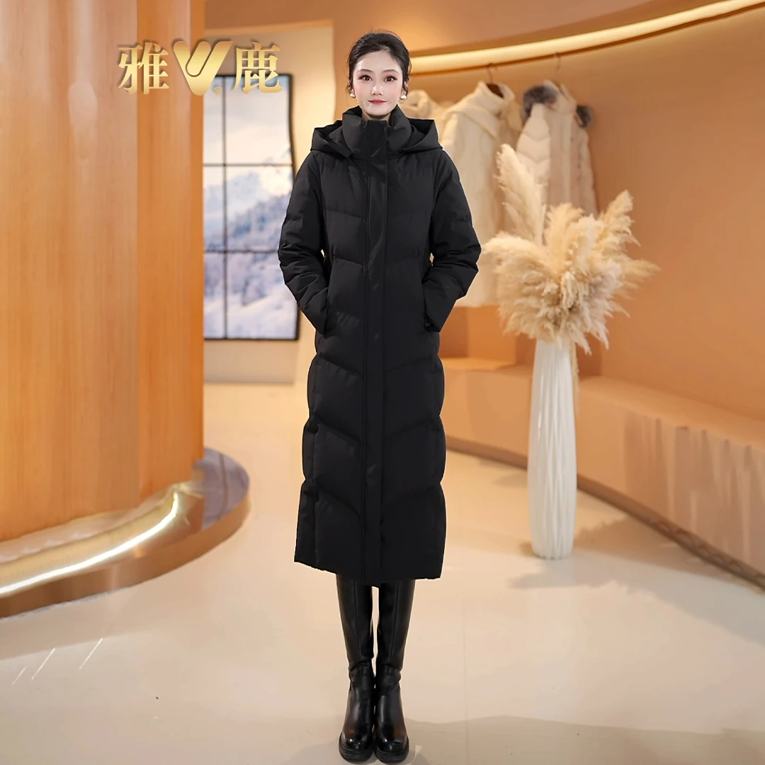 冬季2024新款白鸭绒保暖连帽简约时尚百搭中长款羽绒服