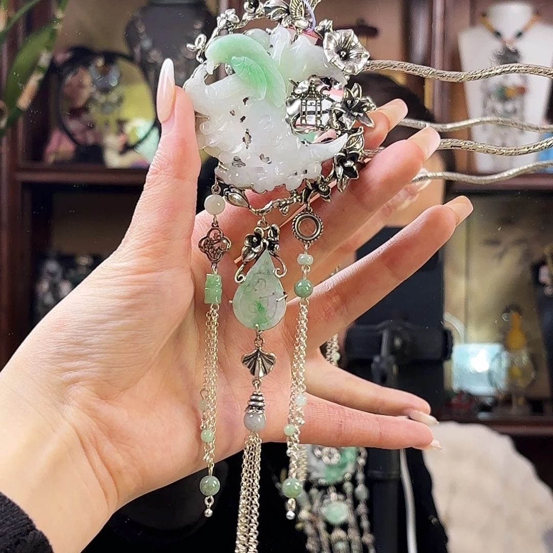 翡翠银S925镶嵌发饰x