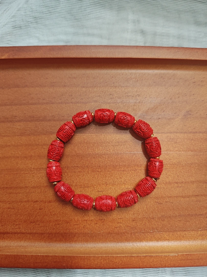 含辰砂工艺品高含量朱砂 百福桶珠单圈手串 桶珠