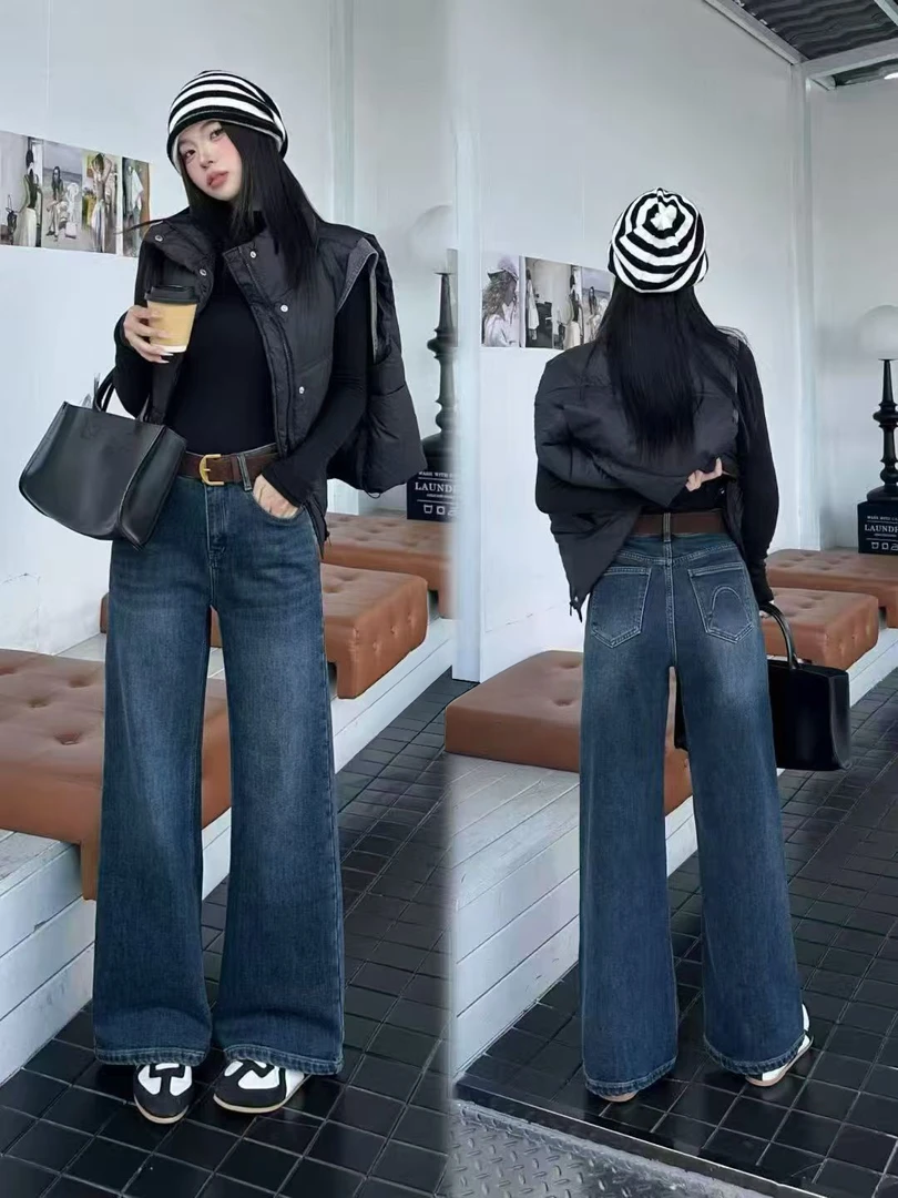 【伊贝儿】秋冬季新款直筒裤女2025年爆款牛仔高品质时尚牛仔8166