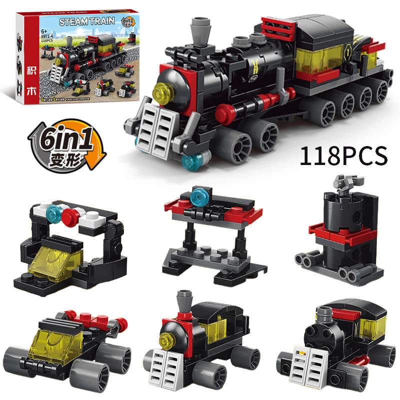 【直播】积木霸王龙恐龙蒸汽火车6合1男女孩儿童拼装益智玩具