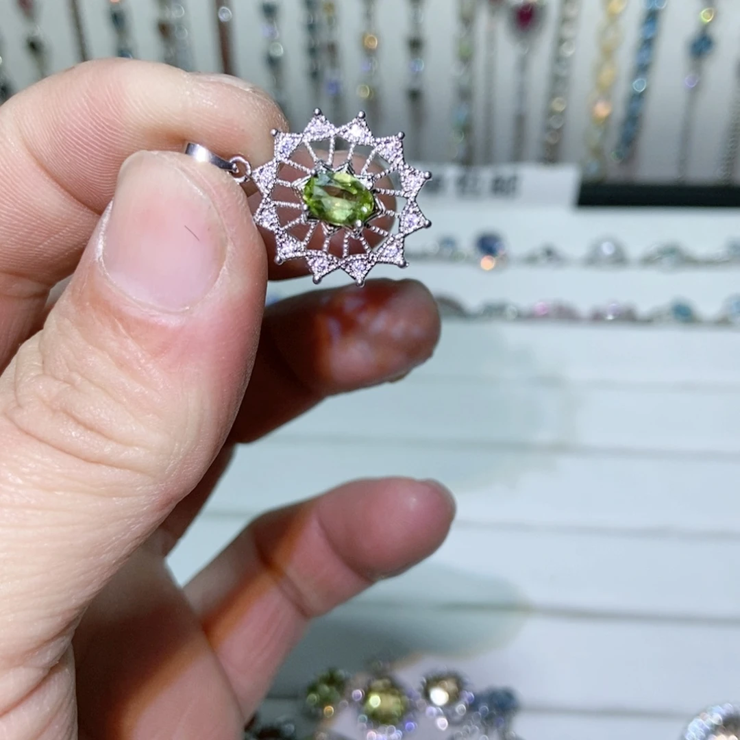 绿水晶戒指银S925镶嵌