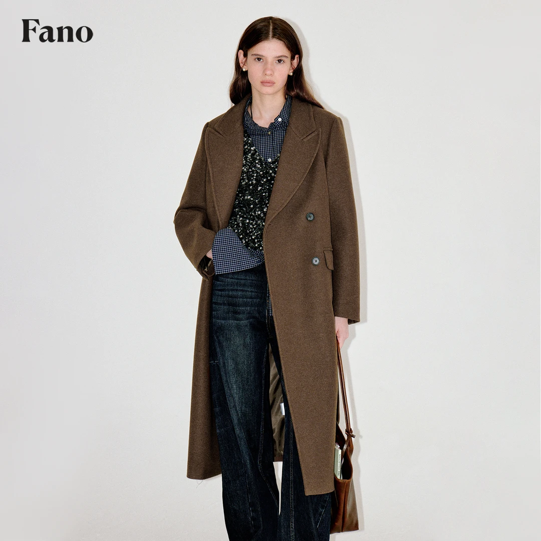 10.8上新 时髦经典“羊毛混色 彩花呢"戗驳领长款大衣FD25W028