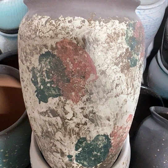 紫砂花盆暖*口26高度41油画