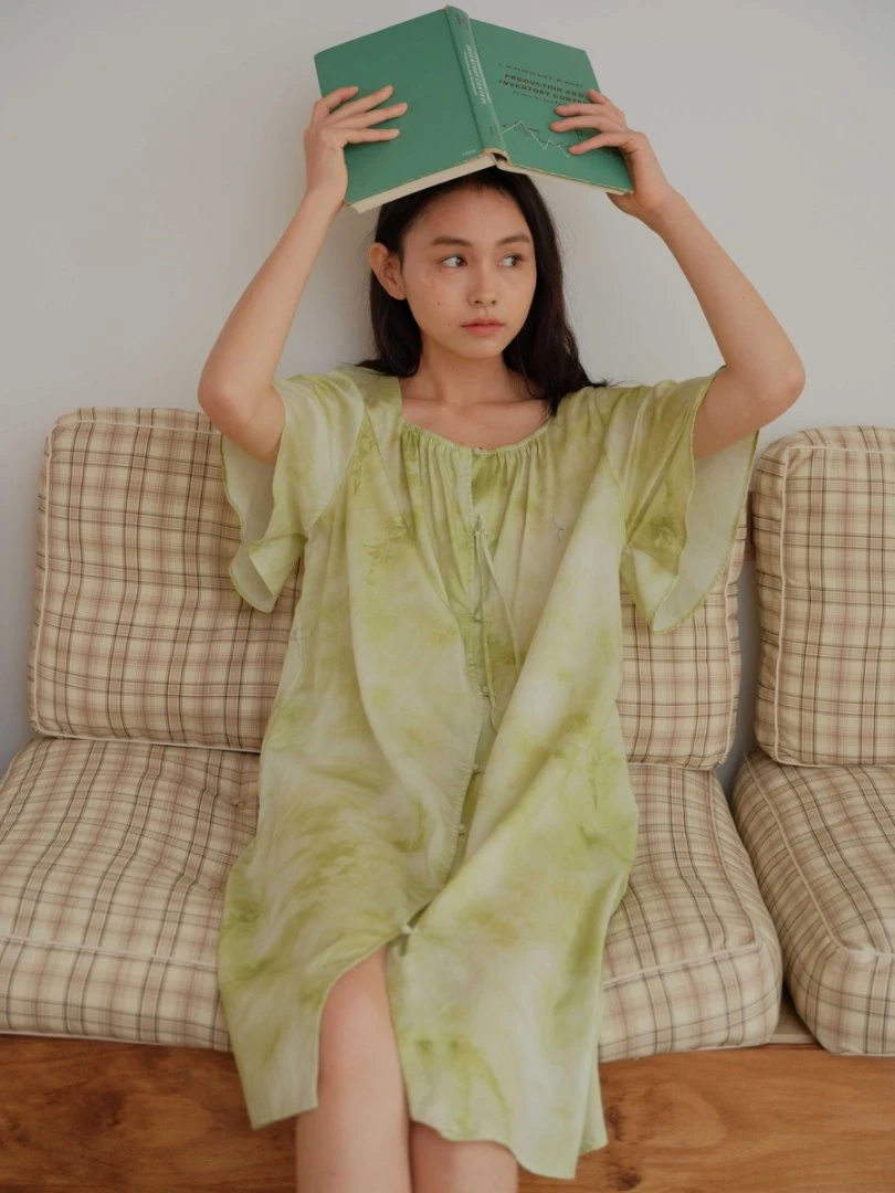 朵朵可可25年春夏新款套头绿色系宽松短袖家居睡裙cq181甜美薄款