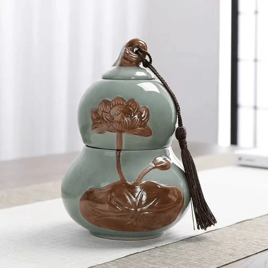 H0207-哥窑葫芦莲花茶叶罐（小号